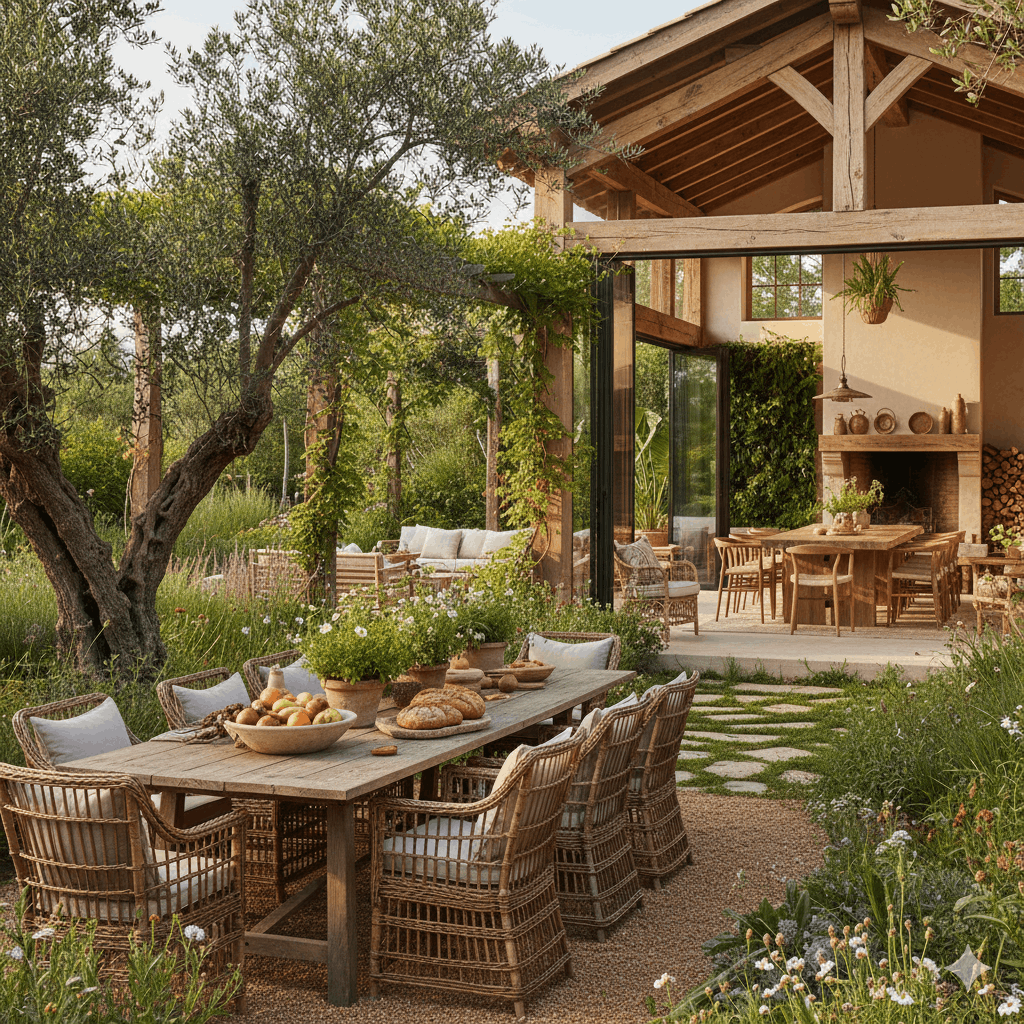 Natürliches Wohnen und Essen im Garten und Haus